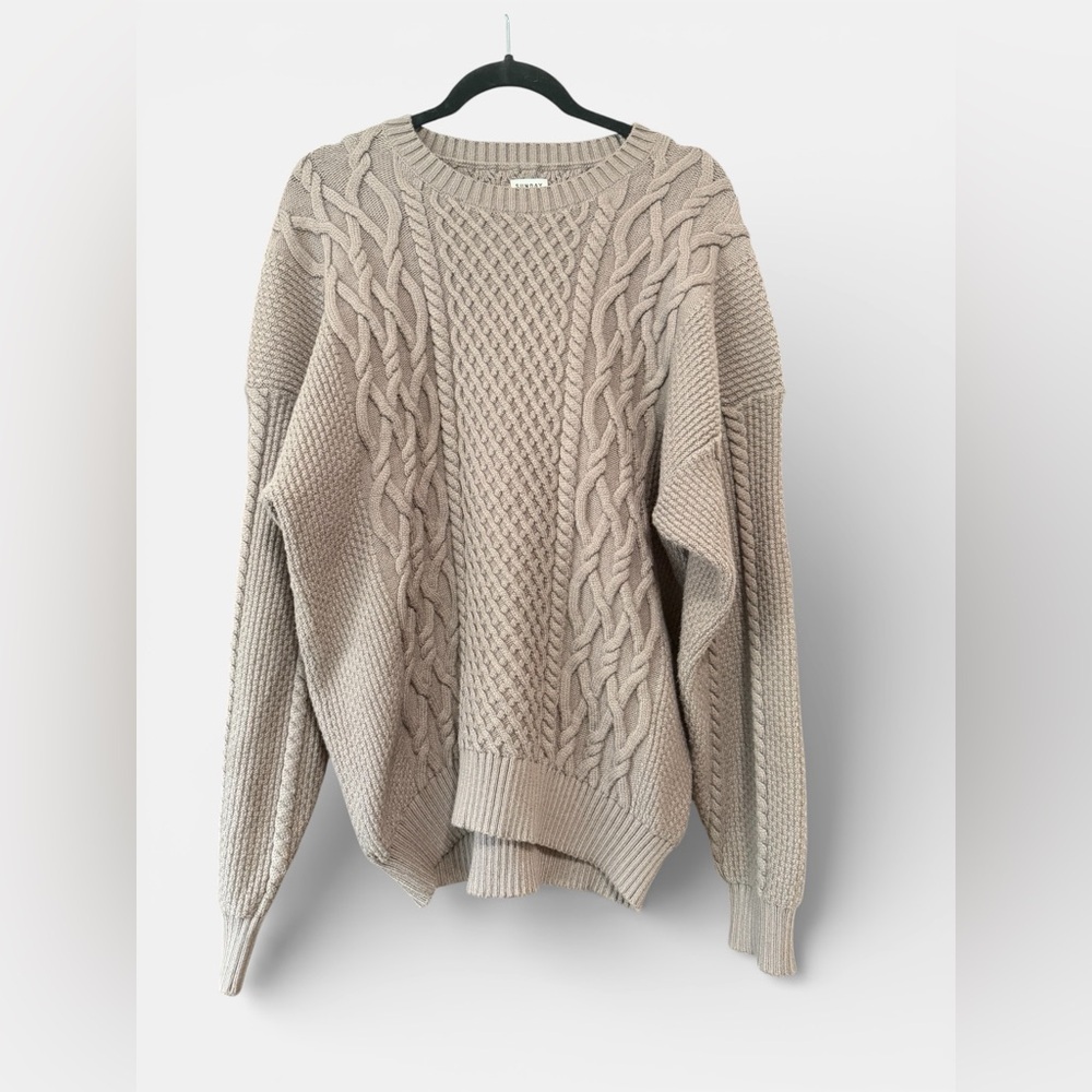 Sunday Best Taupe Cable-Knit Crewneck Sweater